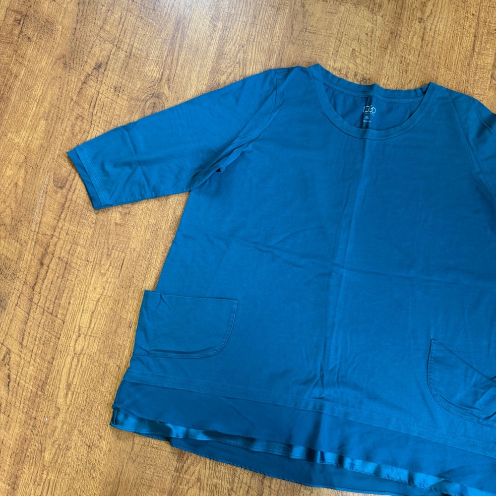 LOGO Lori Goldstein Tunic Women XL Teal 3/4 Sleeve Pocket A203821 Layered Hem - Picture 6 of 10